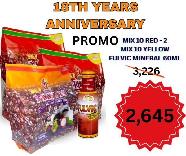 Anniversary Promo Bunde 3 (Mix 10 red 2 pouches, Mix 10 yellow 1 pouch and  Fulvic Minerals 60ml )